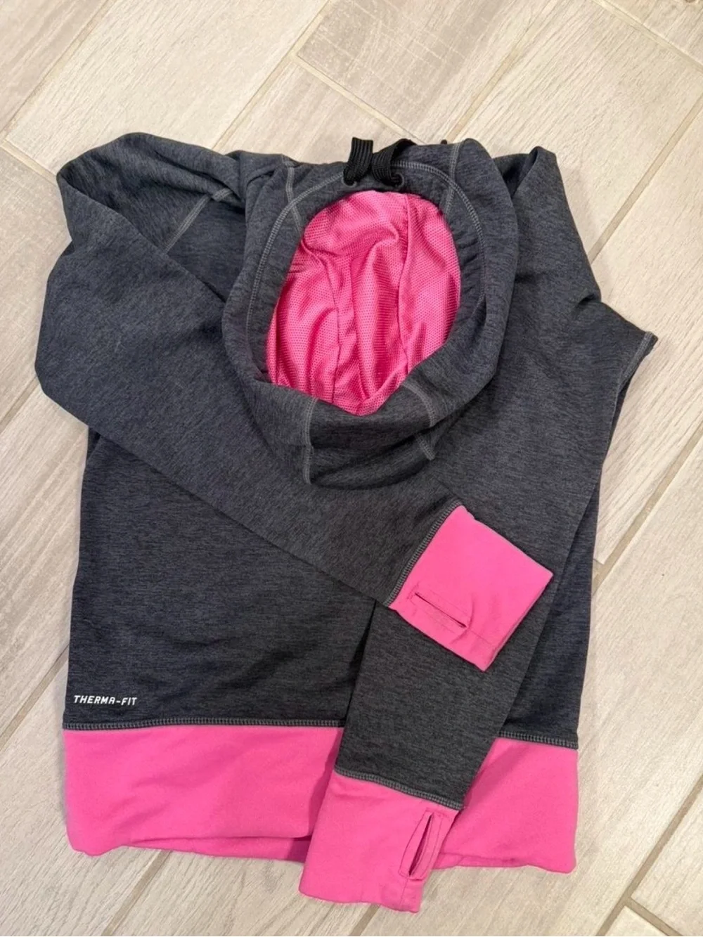 Nike Charcoal Hoodie with Pink Swoosh and Trim
